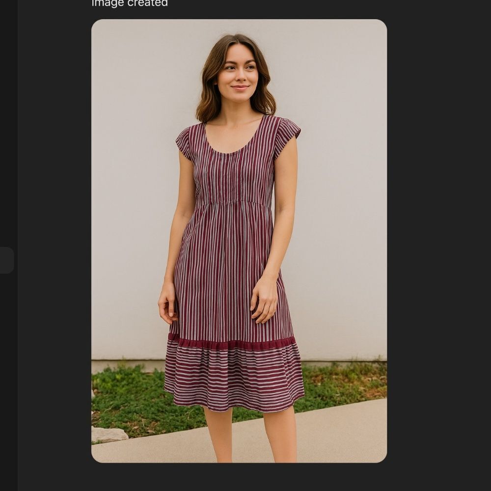 Mata Traders Burgundy Gray Striped Cotton Ruffle Hem Dress Women’s Small